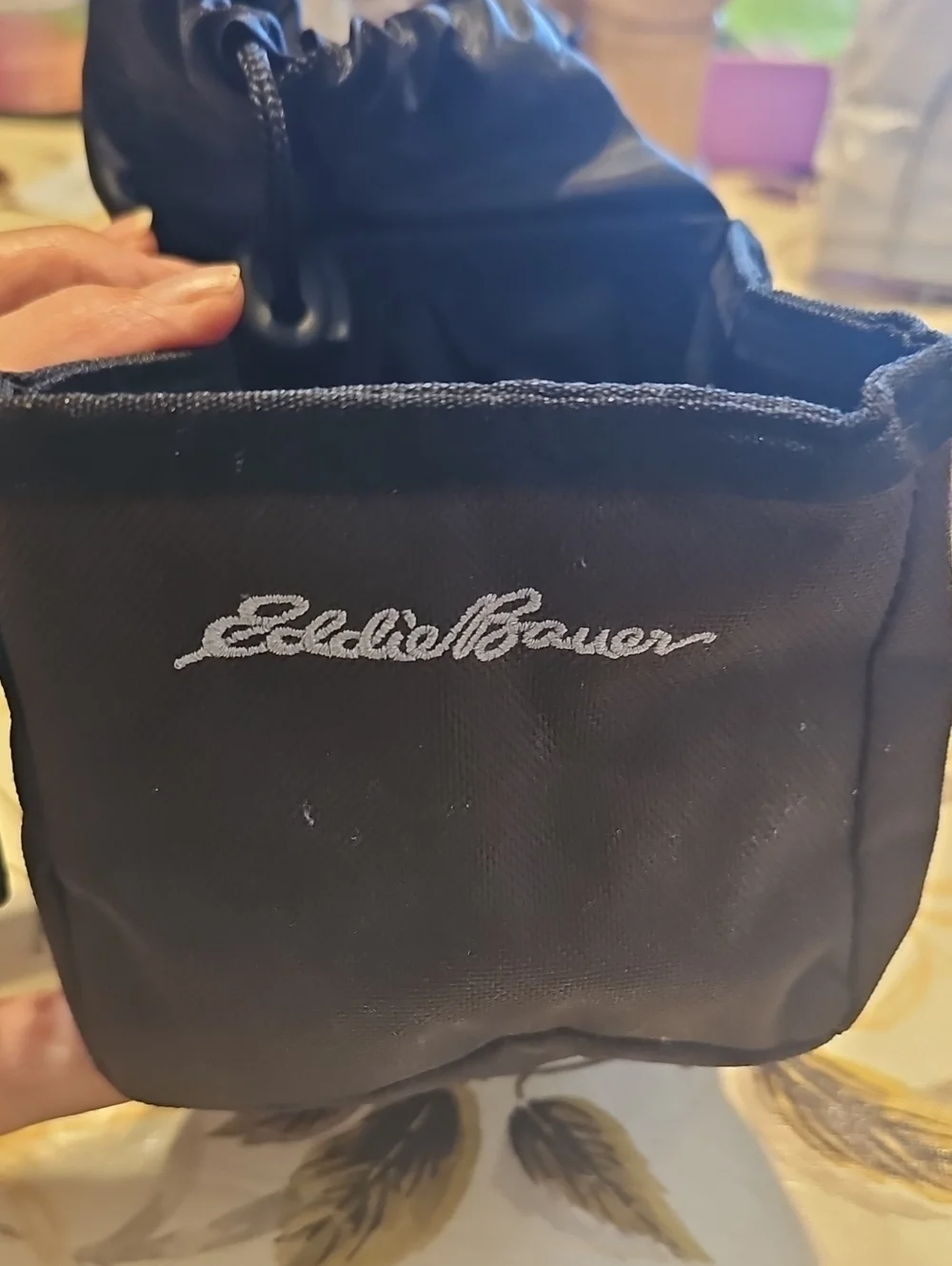 Eddie Bauer Black Nylon Drawstring Pouch with Silver Logo
